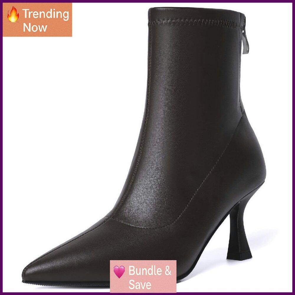 Kitten Heel Ankle Boots Pointed Toe Zipper Dressy Work Shoes